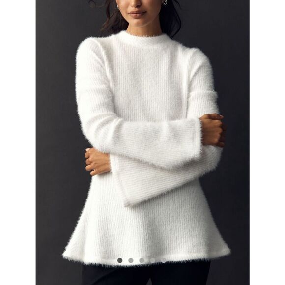 Anthropologie Sweaters - Anthropologie White Fluffy Funnel-Neck Sweater